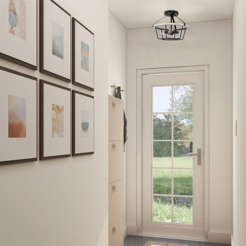 Plafonnier semi-encastré 3 lumières 12,5 po Baptiste, Bois de frêne blanc
