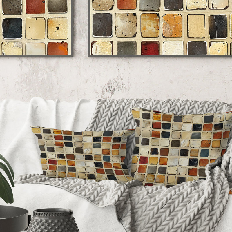 Carreaux de mosaïque beige Mid-Century - Coussin Mid-Century, H 16 po x l 16 po