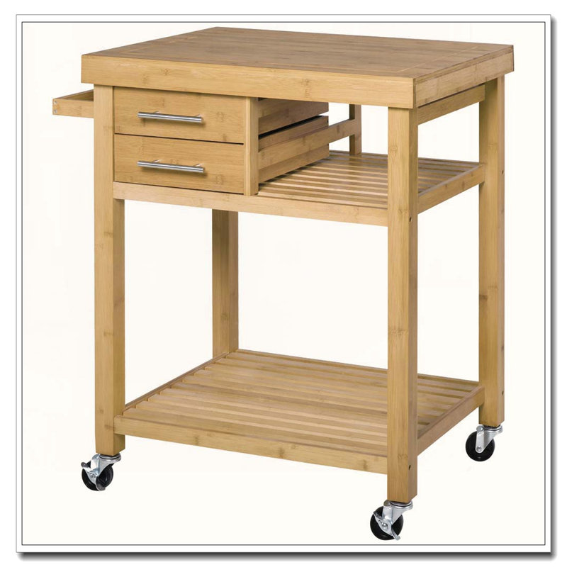 33.25" Bamboo Kitchen Island Cart on Wheels