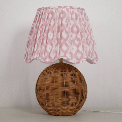 Rattan Table Lamp with Pleated Fabric Shade