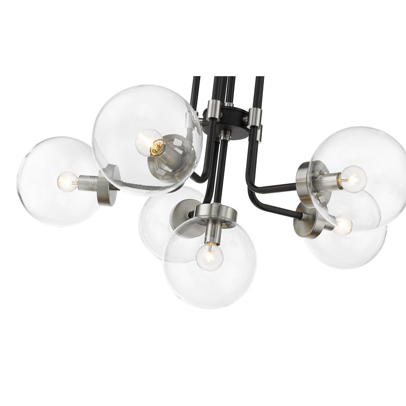 Lustre classique 6 lumières unique Doerun, Nickel brossé, Transparent
