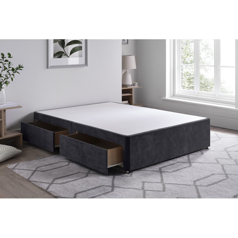 Naples Divan Bed Base, Black, Single (3'), Left Side Drawers
