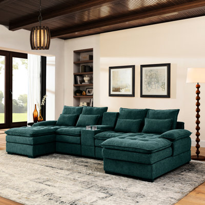 6 coussins en lin rembourrés à double couche de 130 po en forme de U de 130 po, console porte-gobelets, accoudoirs coussinés pour l'ameublement bien-être d'un appartement
