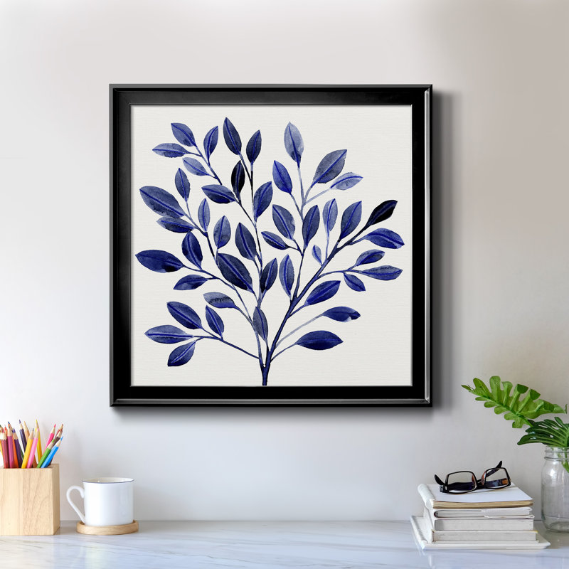 Impression encadrée «Deep Blue Branch I» - prête à être accrochée, Toile encadrée noire, H 17,5 po x l 17,5 po x P 1,5 po