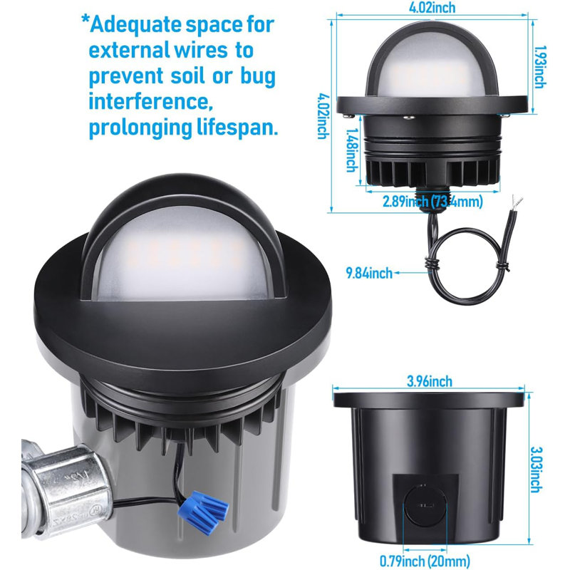 Lumières de paysage à DEL à DEL au sol, dessus de phare antireflet, imperméable à l'eau Ip67, 12-24 V CA / CC, blanc chaud 3000 K