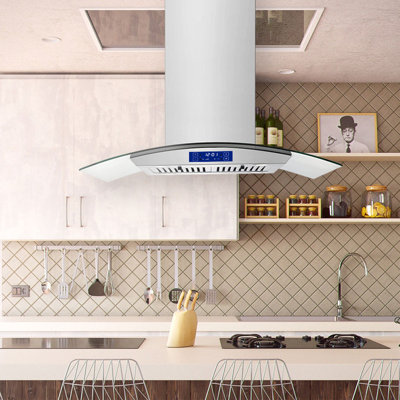 Tieasy 30" Stainless Steel 700 CFM Convertible Island Range Hood with Baffle Filter