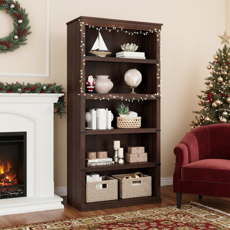 5 Tier Bookcase, Farmhouse Book Shelf with Storage Open Display Bookshelves, 67.4" Tall Book Case Wooden 5 Shelf Bookcase Home Decor Furniture for Home Office, Living Room, Bed Room,67.4" H x 31.4" W x 12.7" D