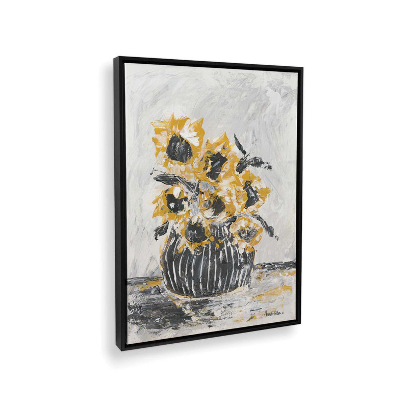 «Sunflowers and Stripes II» par Amanda Hilburn, reproduction d'art, 12 W x 16 H, Noir, Toile avec cadre