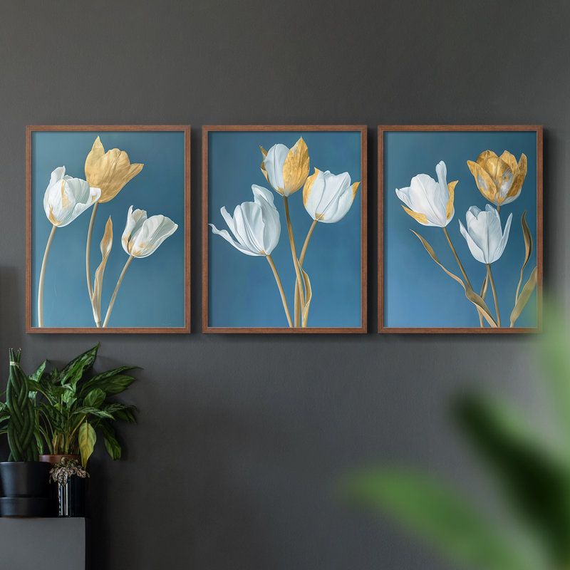 Étude florale XLIX - Ensemble de 3 estampes numériques - Prêt à accrocher, Noyer, H 14 po x l 33 po