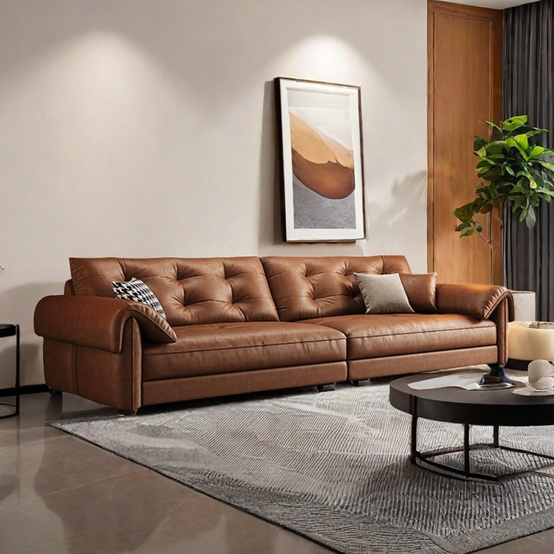 Canapé confortable en cuir rétro, H 35,43 po x l 122,04 po x P 39,37 po