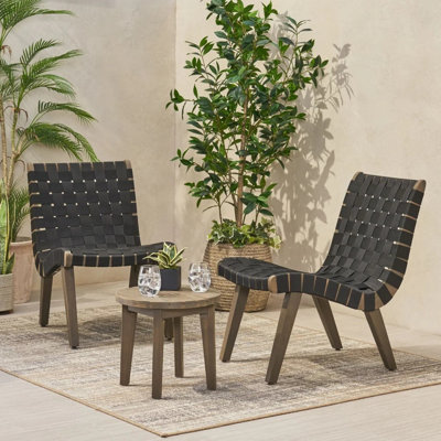 Outdoor 3-piece Wood Rope Weave Bistro Set -  George Oliver, B283F28396284762BF8ED12CD6DBD323