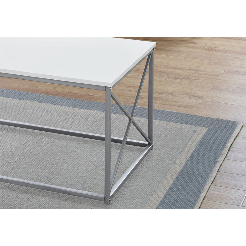 Ensemble de table contemporain 3 pièces avec une structure en X robuste et une grande surface, Blanc / Gris