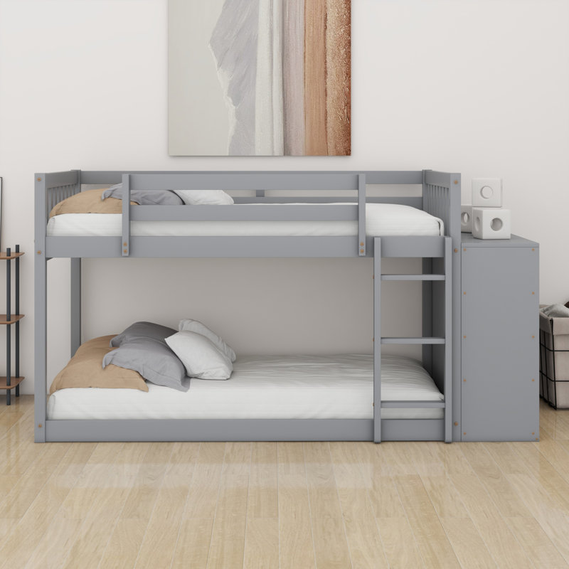 Lit superposé avec tiroirs et tablettes, gris, Simple sur simple