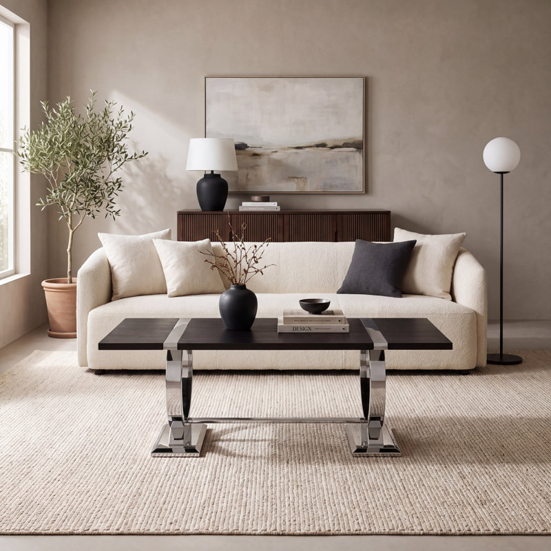 Black Coffee Table with Silver U-Shaped Base