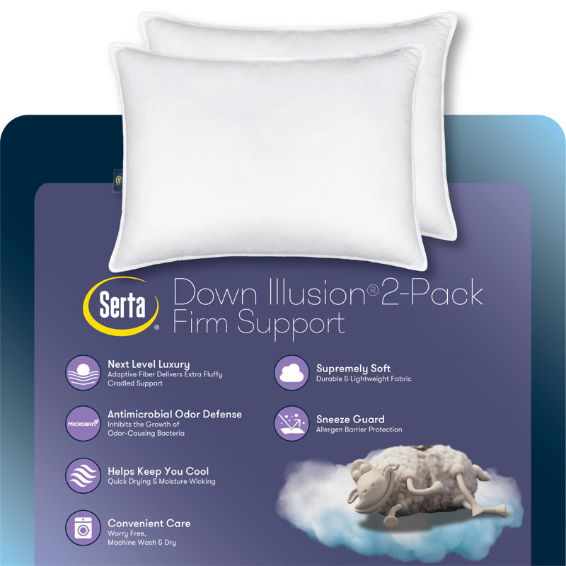 White Hypoallergenic Firm Polyester Bed Pillows, Set of 2