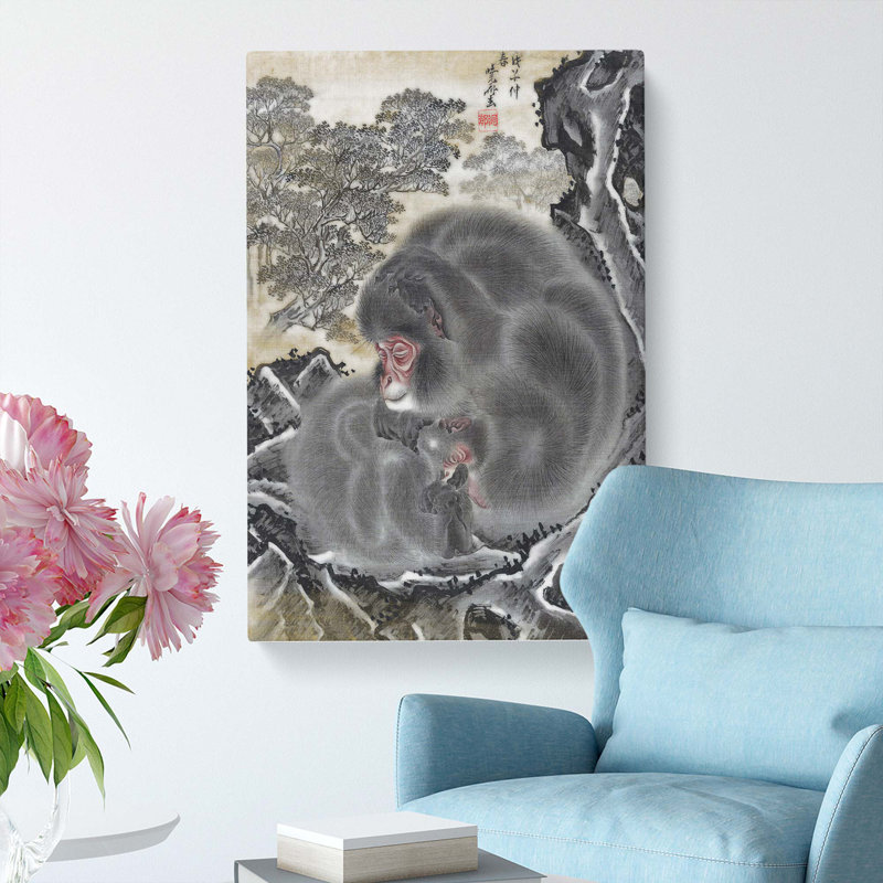 Monkeys by Kawanabe Kyosai - Wrapped Canvas Painting, 60cm H x 40cm W x 3cm D