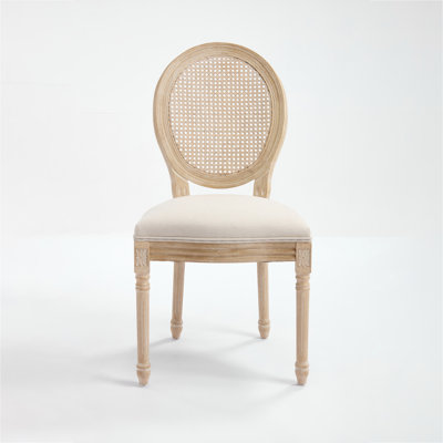 Beige Upholstered French - Style Dining Chairs Of 2, Natural Net Back, Solid Wood Structure, Cotton And Linen Material, Disassemblable, Wire Drawing Exquisite Carving Country In Beige, With , Wood