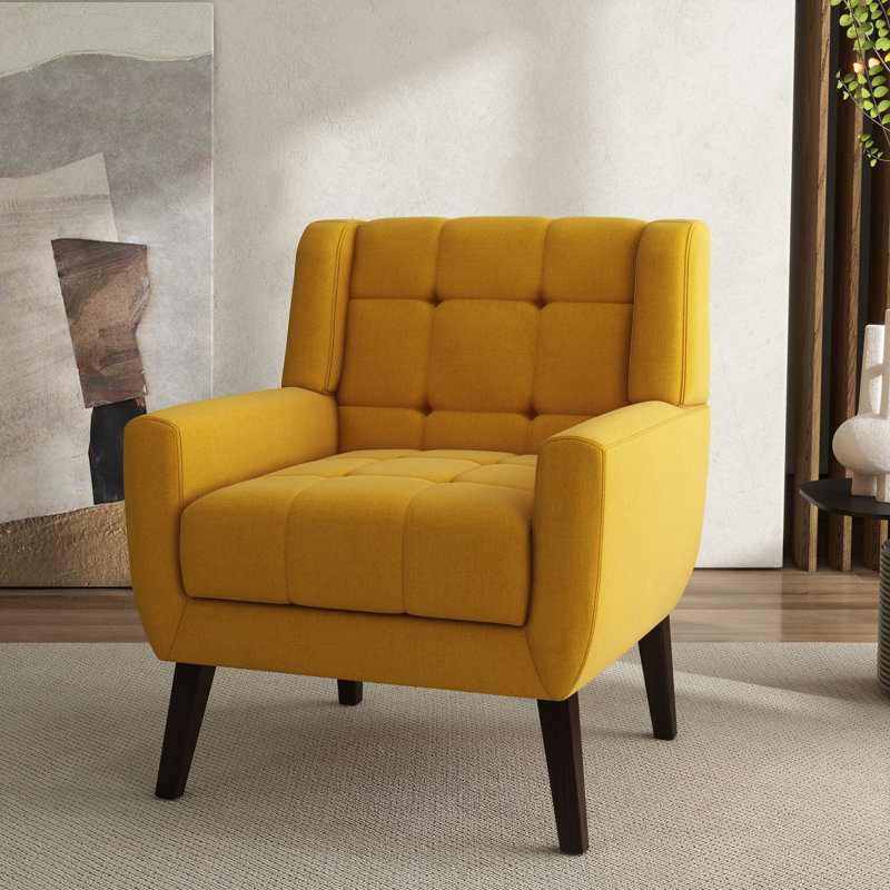 Jaqueze Upholstered Polyester Tufted Square Arm Accent chair, Polyester jaune Jaqueze