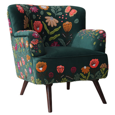 Obara Transitional Embroidered Floral Handmade Accent Chair