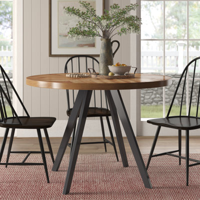 Moeller Pine Round Metal Base Dining Table