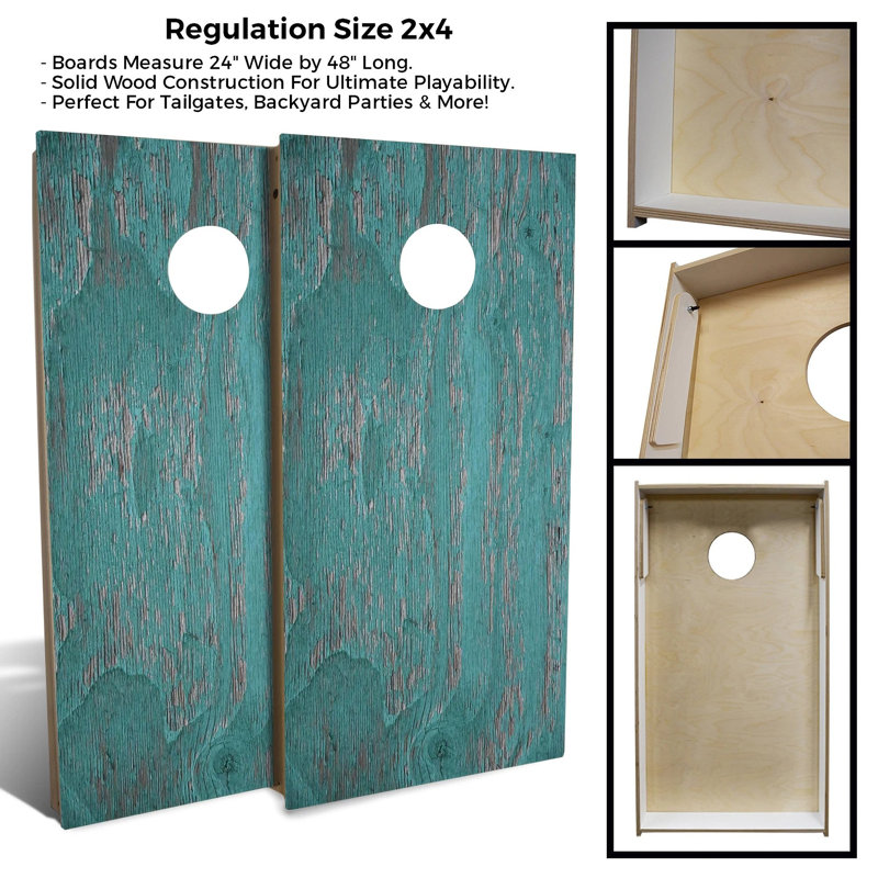 Ensemble de 2 panneaux de cornhole rustiques bleu rustique 2 pi x 4 pi avec lumières à trous