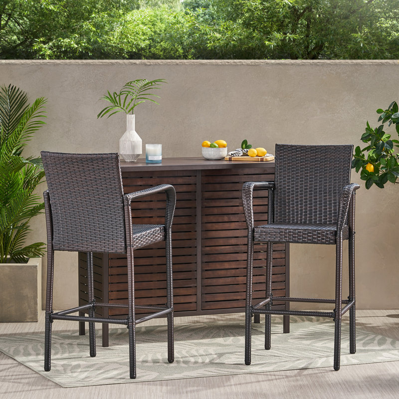 High Back Outdoor Bar Stools, Set of 2, PE Rattan Wicker Design with Sturdy Steel Frame, Elegant and Durable Chairs for Patio, Garden, and Poolside