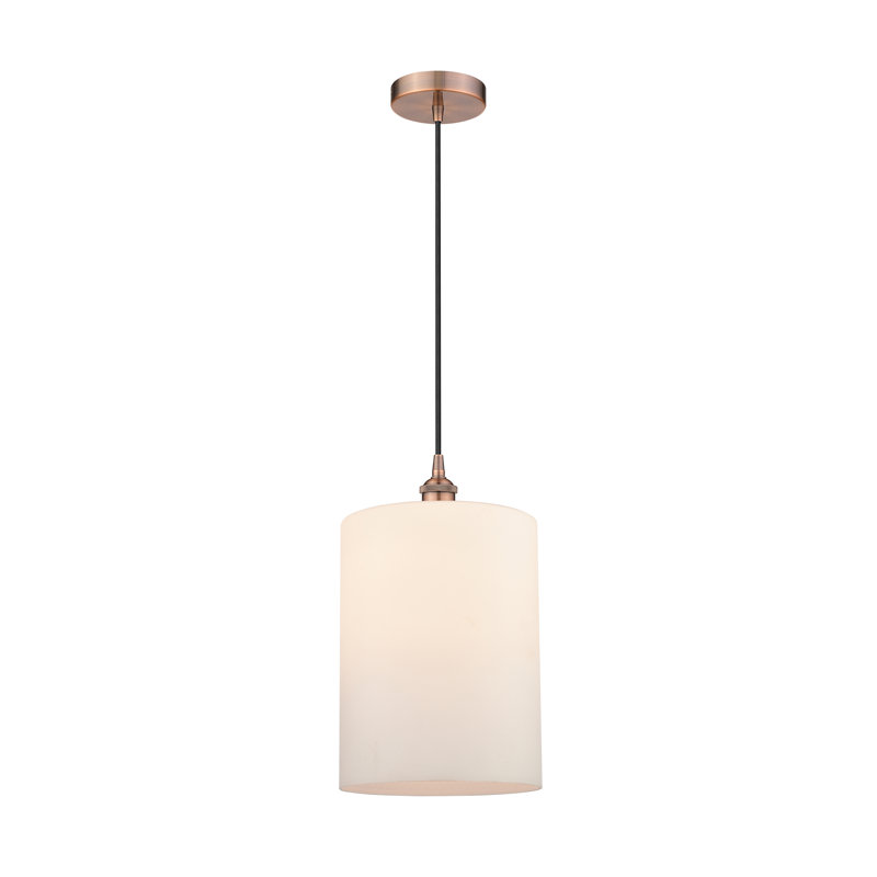 Luminaire suspendu cylindrique simple à 1 lumière Karon, Blanc mat, Cuivre antique