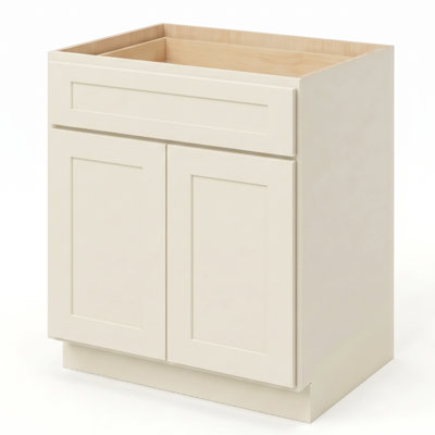 Armoire de base 30 po blanc doux prêt à assembler avec portes en bois massif et tiroirs à queue d'aronde