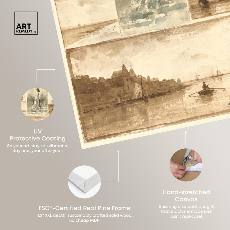 Beige and Brown Trompe L'oeil Collage Canvas Wall Art