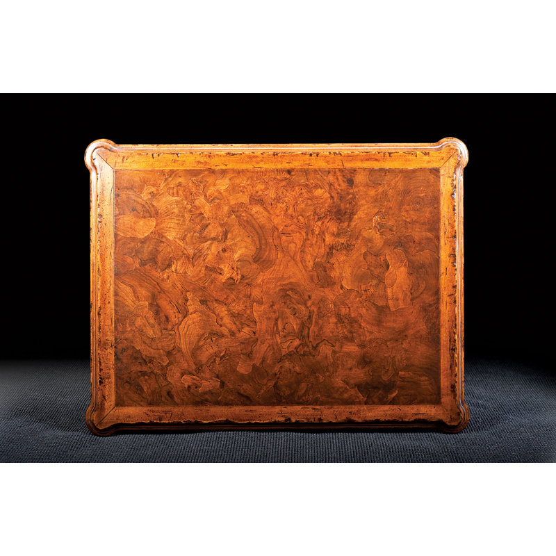 Country French Coffee Table with Storage, Burl Wood