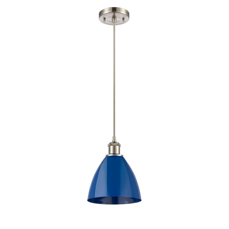 Luminaire suspendu conique 1 lumière, Bleu, Nickel satiné brossé