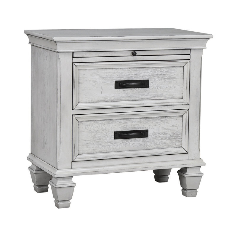 Ensemble de chambre à coucher 2 pièces avec table de chevet Giglia, Blanc antique, Très grand