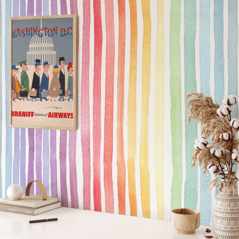 Rainbow Stripe Wallpaper Pastel Blue Yellow Pink