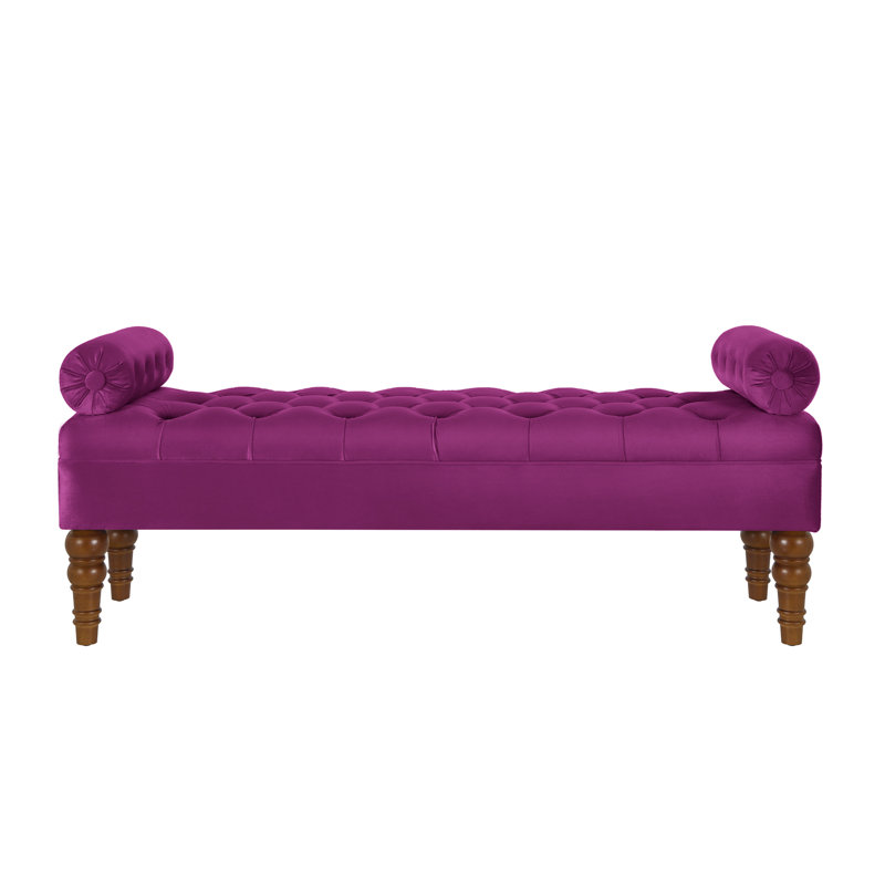 Upholstered Bench For Bedroom - Design Velvet Wood Violet Long Button Upholstery, Violet