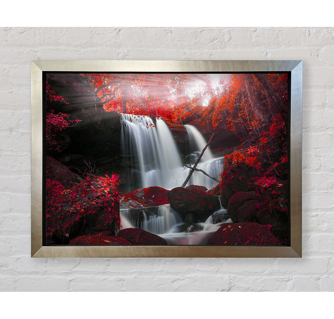 Red Forest Waterfall Delight Gerahmter Druck