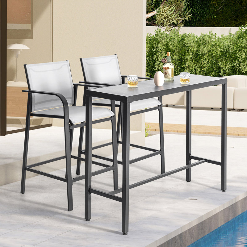 Outdoor PVC-coated polyester Bar Set With Powder-coated Iron Frame, Grey