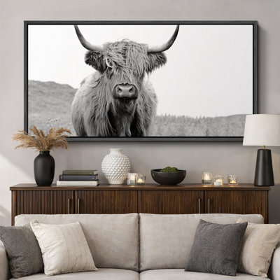 Cow " Highland Cow Black And White Animal Portrait Rustic Retro Art Decor Extra Large Pictures "