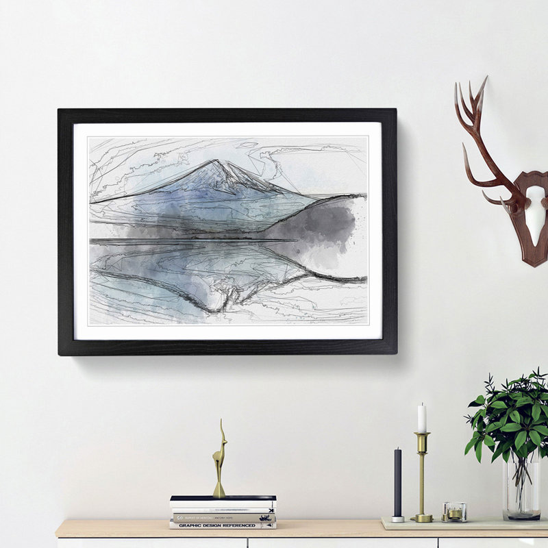 Mount Fuji in Japan in Abstract - Picture Frame Graphic Art Print, Black Framed, 62cm H x 87cm W x 2cm D