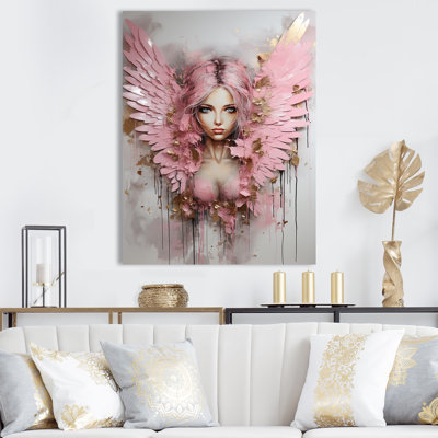 Gold And Pink Angel Woman Portrait - Fashion Canvas Art