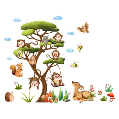 Monkey Owl Forest Tree Wall Sticker Children's Room Kindergarten Decoration