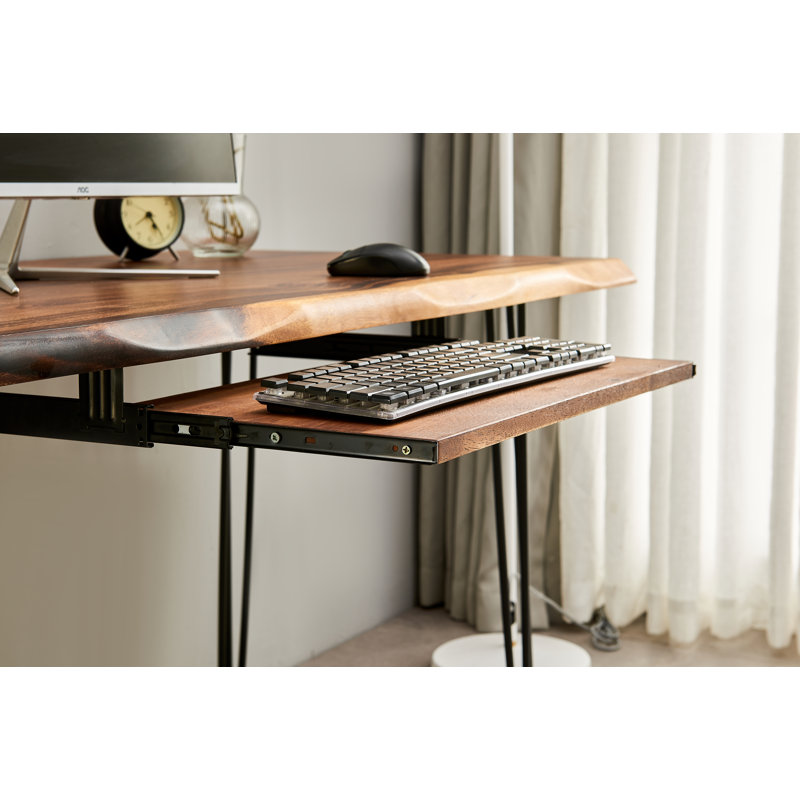  Live Edge Desk with Hairpin Legs and South American Walnut, Live Edge Desk with Keyboard Tray, 29.5" H x 34" W x 20" D