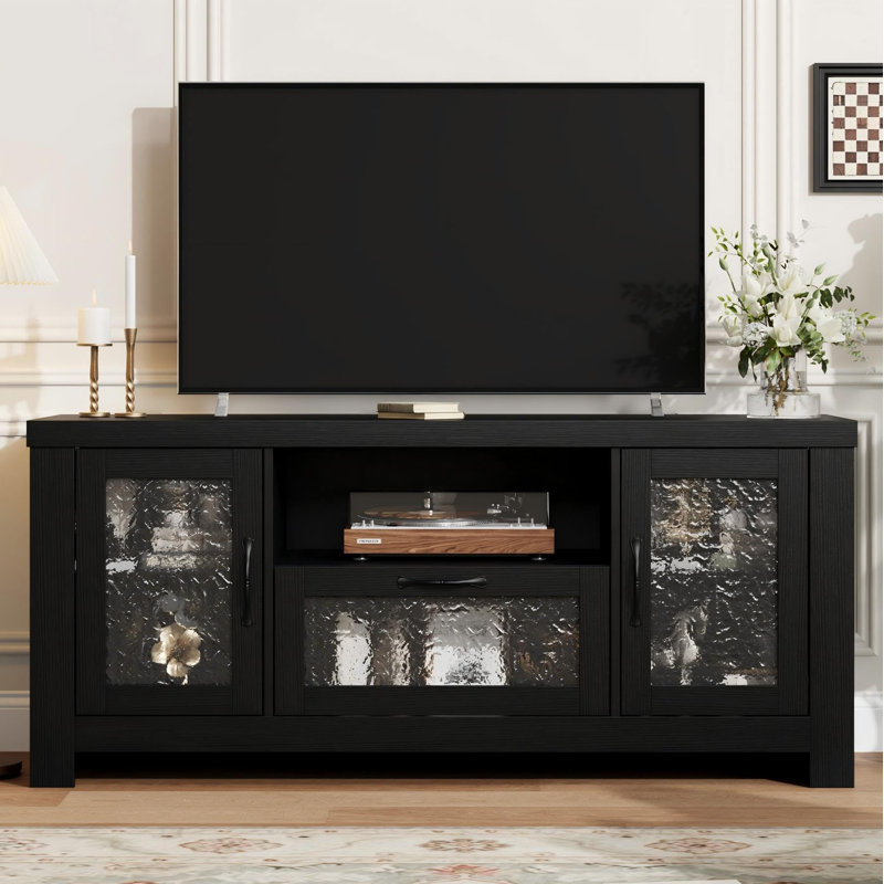 Buffet de 55,2 po avec armoire de rangement à porte en acrylique et armoire à café style campagne moderne avec tablettes réglables