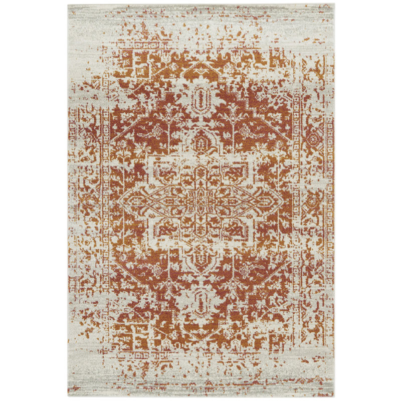 Orange Traditional Easy To Clean Floral Rug Dining Room, Polypropylene Plastic, Rectangle 200 x 290cm