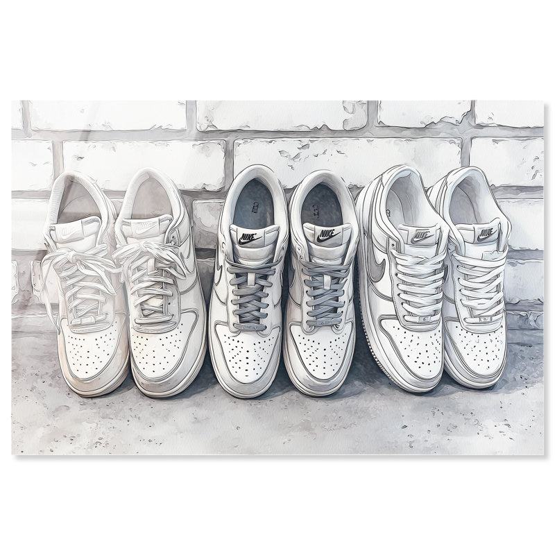 «Brick Wall Sneaker Line Up», reproduction d'art sur toile par Art Remedy, tendue avec châssis, 15 x 10, H 10 po x l 15 po