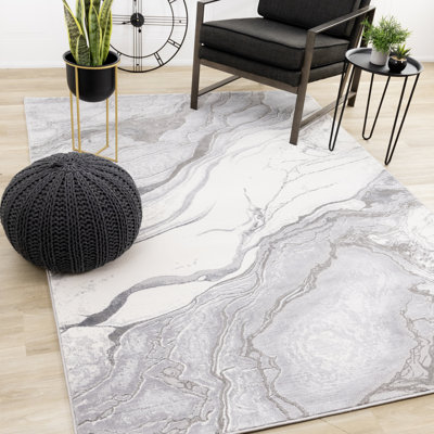 Margia Grey Swirls Modern Indoor Rectangle Area Rug