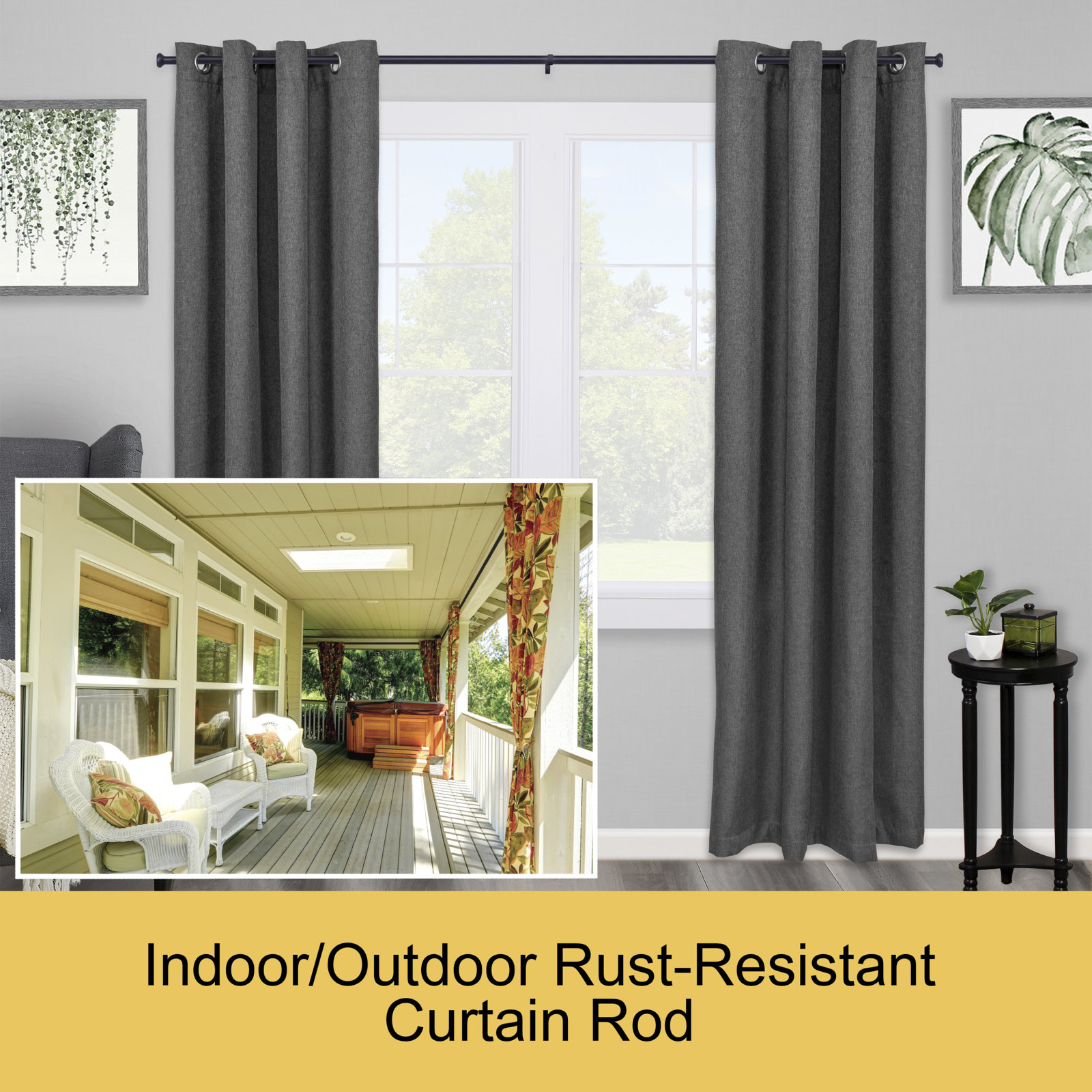 Kincaid 1" Single Curtain Rod, 72" - 144" , Black