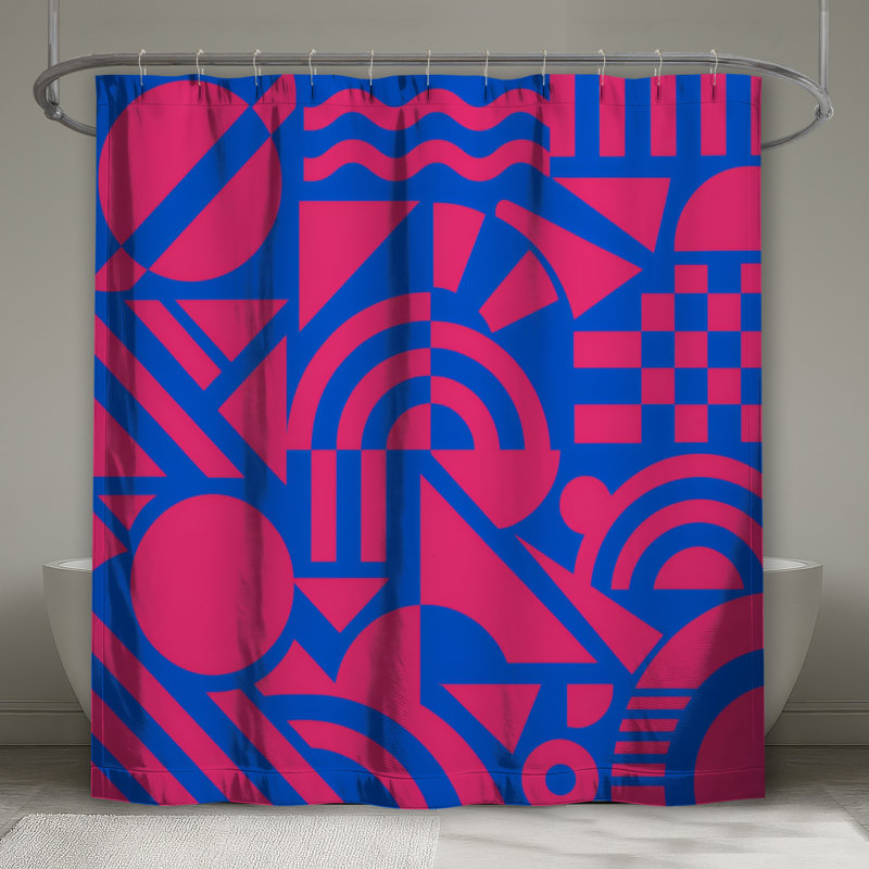 Rideaux de douche à formes géométriques roses et bleues, L 70 po x H 93 po