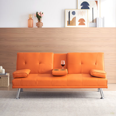 67" Leather Office Sofa Bed, Double Fold, With Coffee Table, Multifunctional
