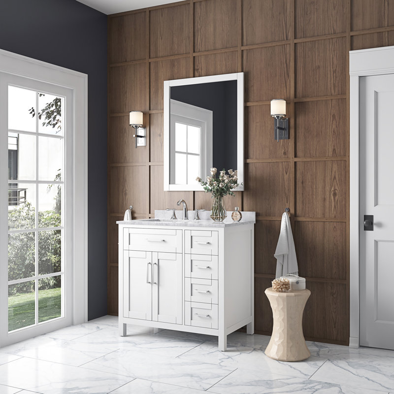 Tahoe 36" Pure White Freestanding Bathroom Vanity with Carrara Marble Top