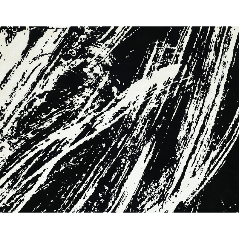 Hand Knotted Abstract Area Rug in Black/White, Rectangle 8' x 10'